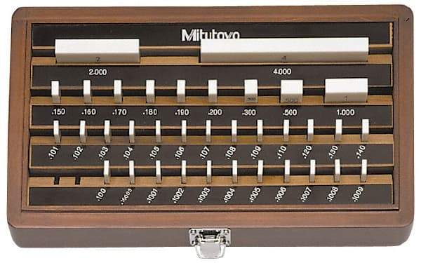 Mitutoyo - 36 Piece, 0.05 to 4", Grade 0, Ceramic Gage Block Set - Square, 12µ (4"), 5µ (0.05-0.4"), 6µ (0.45-1"), 8µ (2") Tolerance - Best Tool & Supply