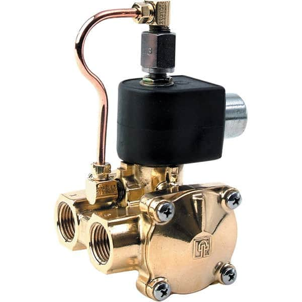 Parker - 120/60 - 110/50 VAC 1/2" NPT Port Brass Three-Way Internally Piloted Diaphragm Solenoid Valve - Best Tool & Supply