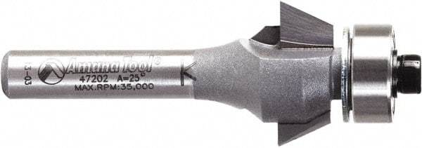 Amana Tool - 3/4" Cut Diam, 9/32" Length of Cut, 2 Flute Chamfer Edge Profile Router Bit - Carbide-Tipped, 1/4" Shank Diam, 2-3/32" OAL, Uncoated - Best Tool & Supply