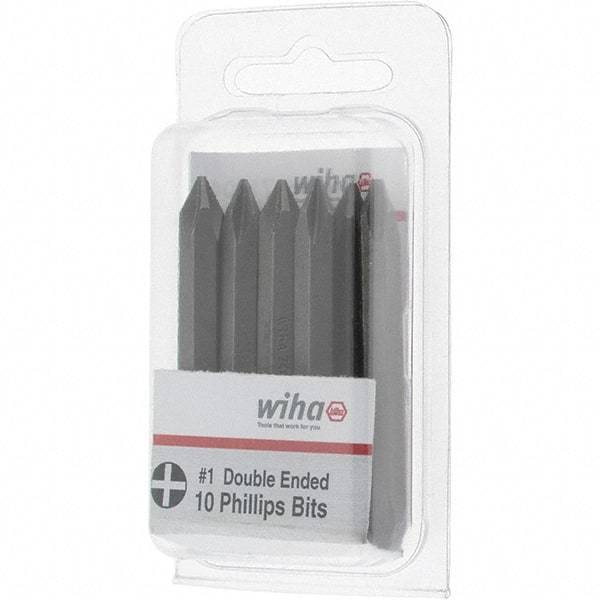 Wiha - #1, Reversible Phillips Screwdriver Pack Bit - 1/4" Drive, 2-3/8" OAL - Best Tool & Supply