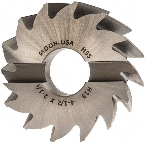 Made in USA - 4-1/2" Diam, 1-1/2" Arbor Hole Diam, 2-1/4" Length of Cut, 14 Flute, High Speed Steel, Finisher Shell End Mill - Right Hand Cut, Right Hand Spiral Flute, Uncoated - Best Tool & Supply