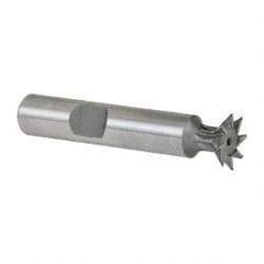 Made in USA - 1/2" Diam x 1/8" Width of Cut, 45° Included Angle, Cobalt Dovetail Cutter - 3/8" Shank Diam, 2" Shank Length, 2-1/8" Overall Length, Weldon Flat, Uncoated - Best Tool & Supply