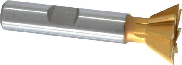 Made in USA - 3/4" Diam x 5/16" Width of Cut, 60° Included Angle, High Speed Steel Dovetail Cutter - 3/8" Shank Diam, 2-1/8" Overall Length, Weldon Flat, TiN Coated - Best Tool & Supply