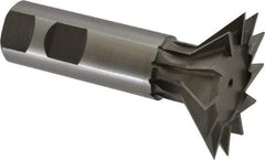 Made in USA - 2-1/4" Diam x 11/16" Width of Cut, 45° Included Angle, High Speed Steel Dovetail Cutter - 1" Shank Diam, 3-1/16" Shank Length, 3-3/4" Overall Length, Weldon Flat, Uncoated - Best Tool & Supply