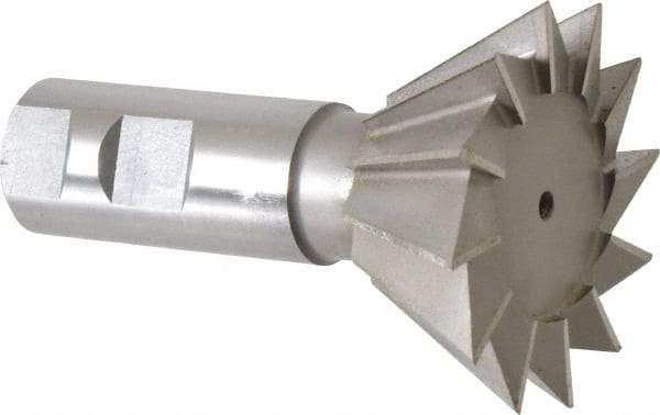 Made in USA - 2-1/2" Diam x 1-1/8" Width of Cut, 60° Included Angle, High Speed Steel Dovetail Cutter - 1" Shank Diam, 3-3/4" Overall Length, Weldon Flat, Uncoated - Best Tool & Supply