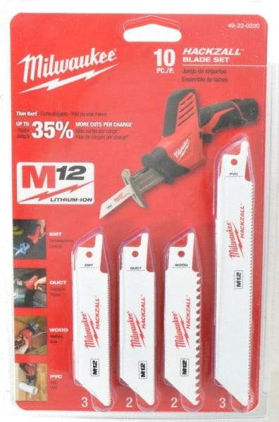 Milwaukee Tool - 10 Piece, 4" Long x 0.035" Thick, Bi-Metal Reciprocating Saw Blade Set - Straight Profile, 6 to 24 Teeth per Inch - Best Tool & Supply