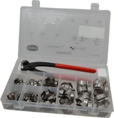 Oetiker - 124 Piece, 5/16 to 1" Diam, 2-Ear Service Clamp Kit - 123 Clamps & 1 Stainless Steel Side Jaw Pincer - Best Tool & Supply