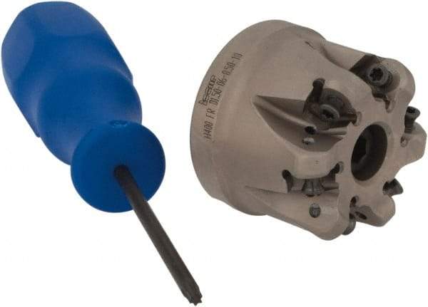 Iscar - 1-1/2" Cut Diam, 0.295" Max Depth, 1/2" Arbor Hole, 6 Inserts, H400 RNHU 1004 Insert Style, Indexable Copy Face Mill - H400 FR-10 Cutter Style, 1.4" High, Through Coolant, Series Heliquad - Best Tool & Supply