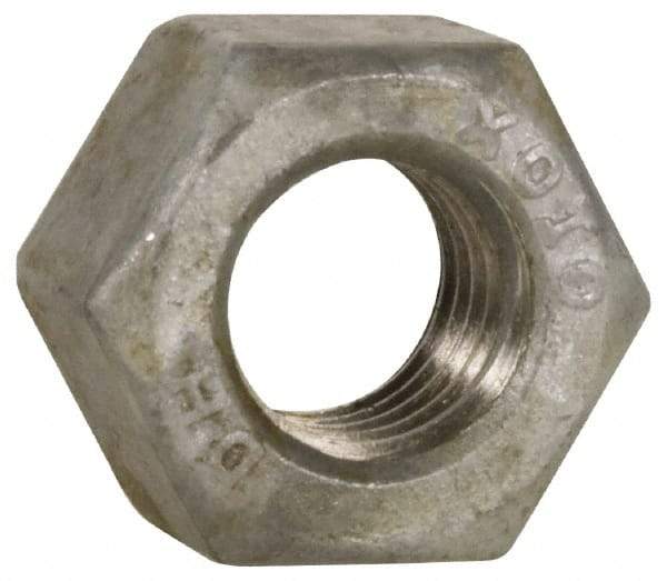 Value Collection - 1/2-13 UNC Steel Right Hand Heavy Hex Nut - 7/8" Across Flats, 31/64" High, Hot Dipped Galvanized Finish - Best Tool & Supply