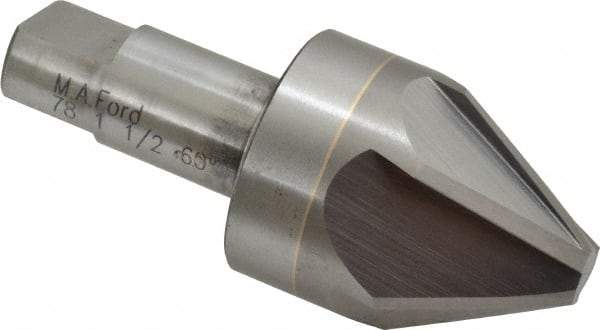 M.A. Ford - 1-1/2" Head Diam, 3/4" Shank Diam, 6 Flute 60° Solid Carbide Countersink - Bright Finish, 3-1/2" OAL, 0.43" Nose Diam, Single End, Straight Shank, Right Hand Cut - Best Tool & Supply