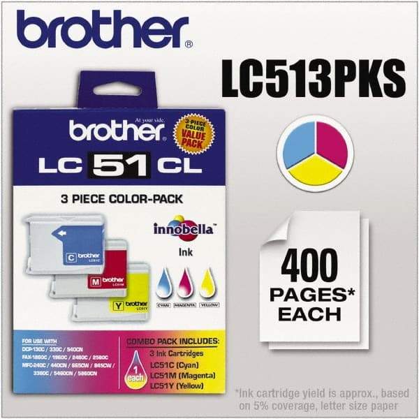 Brother - Cyan, Magenta & Yellow Ink Cartridge - Use with Brother DCP-130C, 330C, 350C, intelliFAX-1860C, 1960C, 2480C, 2580C, MFC-230C, 240C, 440CN, 465CN, 665CW, 685CW, 845CW, 885CW, 3360C - Best Tool & Supply