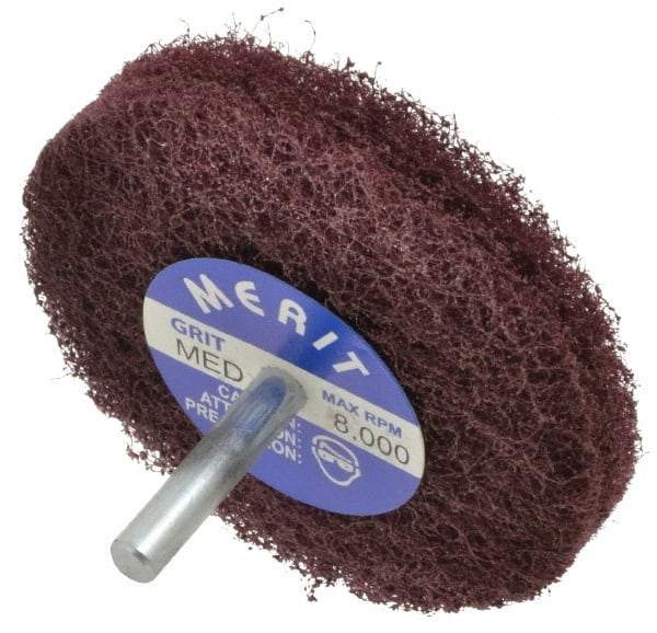 Merit Abrasives - 3" Diam, Medium Mounted Scrubber Buffing Wheel - 2 Ply, Medium Grade, 1/4" Shank Diam, 8,000 RPM - Best Tool & Supply