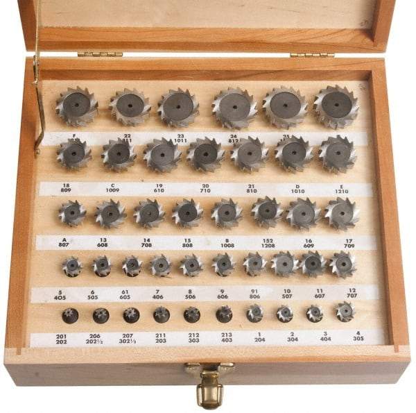 Keo - 1/4 to 1-1/2" Cutting Diam, Staggered Tooth Configuration, Woodruff and Keyseat Cutter Set - 202 to 1212 ANSI, High Speed Steel, 41 Pieces - Best Tool & Supply