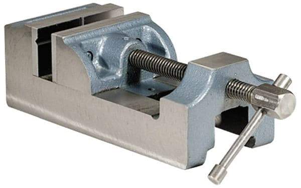 Palmgren - 3" Jaw Opening Capacity x 1-1/2" Throat Depth, Horizontal Drill Press Vise - 2-7/16" Wide Jaw, Stationary Base, Standard Speed, 7-1/2" OAL x 2-9/16" Overall Height, Cast Iron - Best Tool & Supply