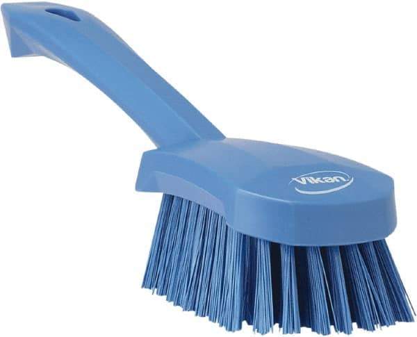 Vikan - 1.3" Bristle Length, Polyester Scrub Brush - 4-1/4" Long x 2-3/4" Wide Head, 10" OAL, Blue, Polypropylene Block - Best Tool & Supply