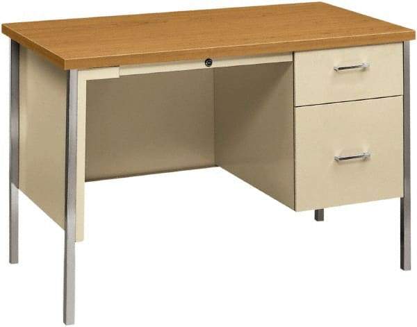 Hon - Woodgrain Laminate/Metal Right Pedestal Desk with Center Drawer - 45" Wide x 24" Deep x 29" High, Harvest/Putty - Best Tool & Supply