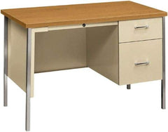 Hon - Woodgrain Laminate/Metal Right Pedestal Desk with Center Drawer - 45" Wide x 24" Deep x 29" High, Harvest/Putty - Best Tool & Supply