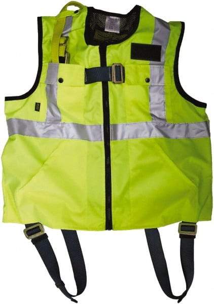 Gemtor - 350 Lb Capacity, Size M, High Visibility Vest Safety Harness - Polyester, Quick Connect Leg Strap, Pass-Thru Chest Strap, Yellow - Best Tool & Supply