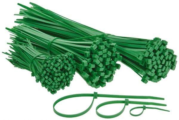 Made in USA - 4 to 11" Range, Green Cable Ties - 18, 50 Lb Strength, Nylon - Best Tool & Supply