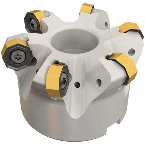 Iscar - 6 Inserts, 2.711" Cutter Diam, 0.047" Max Depth of Cut, Indexable High-Feed Face Mill - 1" Arbor Hole Diam, 1-3/4" High, FF SOF Toolholder, ON.U 05, OXMT 0507, S845 SN.U 13 Inserts, Series Helido - Best Tool & Supply