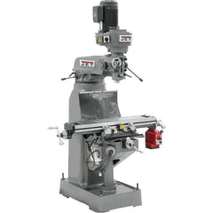 Jet - 9" Table Width x 42" Table Length, Step Pulley Control, 3 Phase Knee Milling Machine - R8 Spindle Taper, 2 hp - Best Tool & Supply