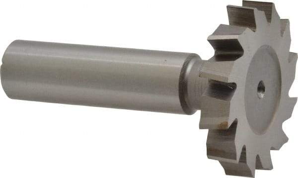 Made in USA - 1-3/8" Diam x 1/4" Face Width, High Speed Steel, 12 Teeth, Shank Connection Woodruff Keyseat Cutter - Uncoated, 2-1/4" OAL x 1/2" Shank, Staggered Teeth, ANSI 811, Old Standard 22 - Best Tool & Supply