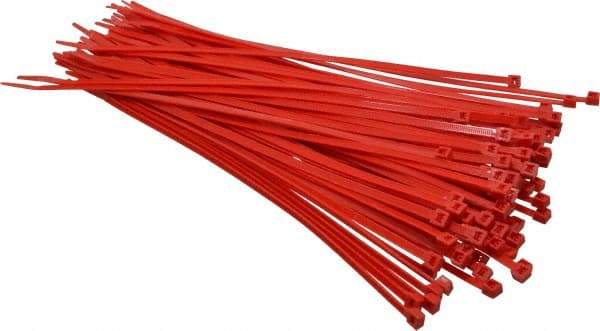 Made in USA - 11-1/4" Long Red Nylon Standard Cable Tie - 50 Lb Tensile Strength, 1.32mm Thick, 3" Max Bundle Diam - Best Tool & Supply