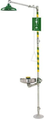 Haws - 1-1/4" Inlet, 20 GPM shower Flow, Drench shower, Eye & Face Wash Station - Bowl, Triangular Pull Rod & Push Flag Activated, Galvanized Steel Pipe, Plastic Shower Head, 3.7 GPM Bowl Flow, Inline Strainer, Barrier Free, Top or Mid Supply - Best Tool & Supply