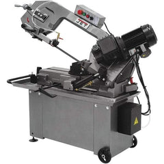 Jet - 8 x 14" Max Capacity, Manual Geared Head Horizontal Bandsaw - 135, 197 & 256 SFPM Blade Speed, 110/220 Volts, 45°, 1 hp, 1 Phase - Best Tool & Supply