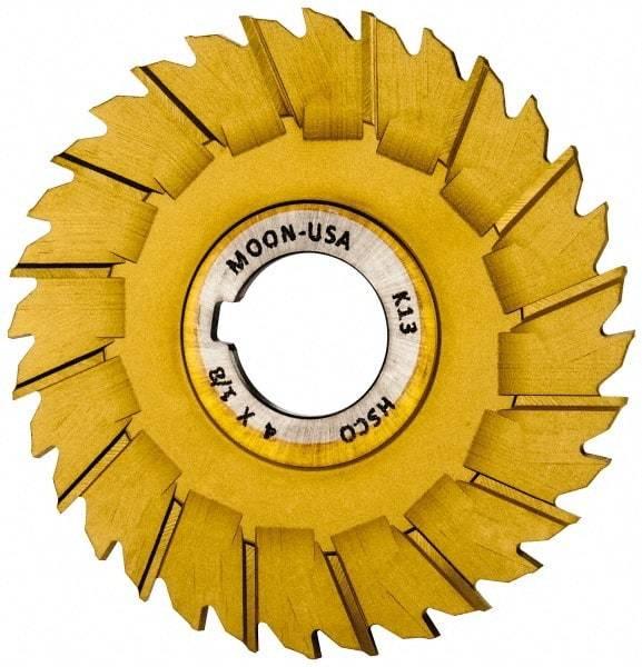 Made in USA - 4" Blade Diam x 1/8" Blade Thickness, 1" Hole, 32 Teeth, Cobalt Side Chip Saw - Staggered Tooth, Arbor Connection, Right Hand Cut, TiN, with Keyway - Best Tool & Supply