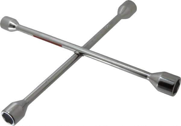 Omega Lift Equipment - 14" Long Cross Shaped Lug Nut Wrench Tire Iron - 11/16, 3/4, 13/16, 7/8" Hex - Best Tool & Supply