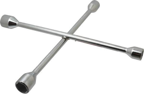 Omega Lift Equipment - 14" Long Cross Shaped Lug Nut Wrench Tire Iron - 17, 19, 21, 23mm - Best Tool & Supply