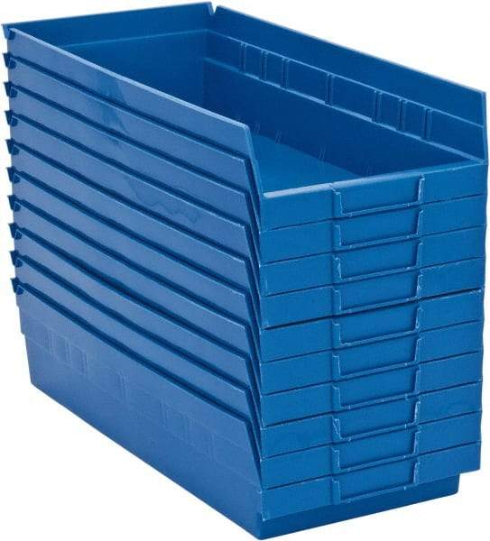 Quantum Storage - 50 Lb. Load Capacity, 17-7/8" Deep, Blue Polypropylene Hopper Shelf Bin - 4" High x 8-3/8" Wide x 17-7/8" Long - Best Tool & Supply