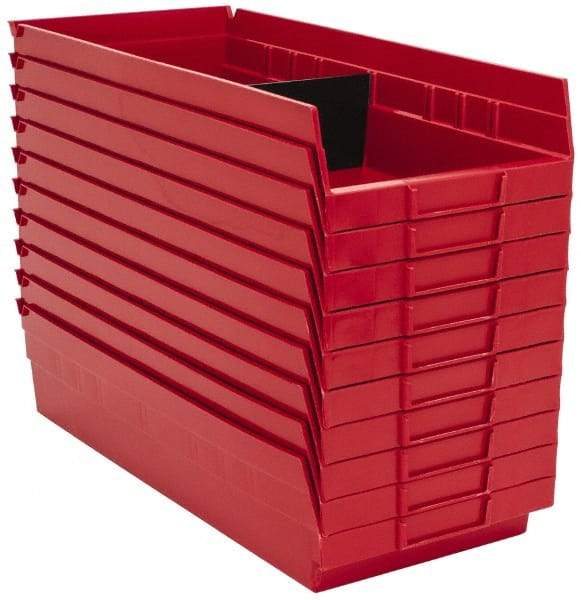 Quantum Storage - 50 Lb. Load Capacity, 17-7/8" Deep, Red Polypropylene Hopper Shelf Bin - 4" High x 8-3/8" Wide x 17-7/8" Long - Best Tool & Supply