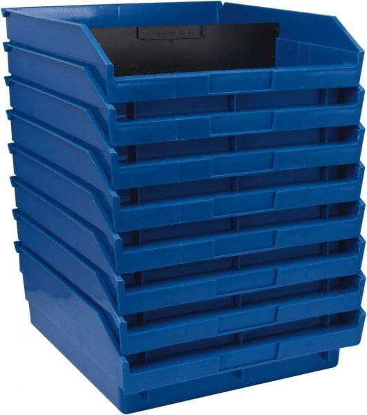 Quantum Storage - 50 Lb. Load Capacity, 11-5/8" Deep, Blue Polypropylene Hopper Shelf Bin - 4" High x 11-1/8" Wide x 11-5/8" Long - Best Tool & Supply