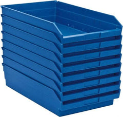 Quantum Storage - 50 Lb. Load Capacity, 17-7/8" Deep, Blue Polypropylene Hopper Shelf Bin - 4" High x 11-1/8" Wide x 17-7/8" Long - Best Tool & Supply