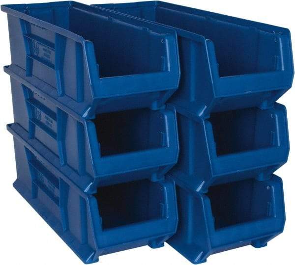 Quantum Storage - 100 Lb. Load Capacity, 23-7/8" Deep, Blue Polypropylene Hopper Stacking Bin - 7" High x 8-1/4" Wide x 23-7/8" Long - Best Tool & Supply