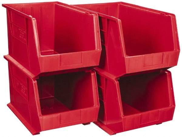 Quantum Storage - 75 Lb. Load Capacity, 18" Deep, Red Polypropylene Hopper Stacking Bin - 10" High x 11" Wide x 18" Long - Best Tool & Supply