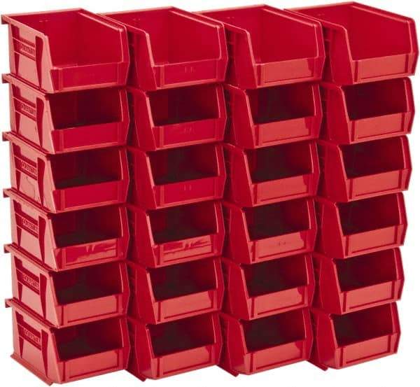 Quantum Storage - 10 Lb. Load Capacity, 5-3/8" Deep, Red Polypropylene Hopper Stacking Bin - 3" High x 4-1/8" Wide x 5-3/8" Long - Best Tool & Supply