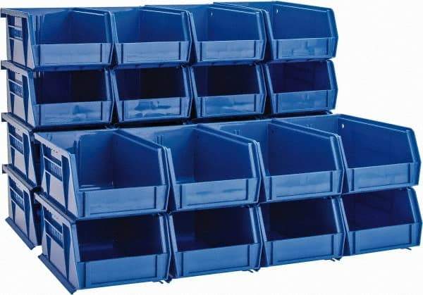 Quantum Storage - 10 Lb. Load Capacity, 7-3/8" Deep, Blue Polypropylene Hopper Stacking Bin - 3" High x 4-1/8" Wide x 7-3/8" Long - Best Tool & Supply