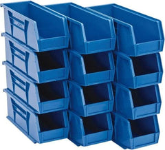 Quantum Storage - 30 Lb. Load Capacity, 10-7/8" Deep, Blue Polypropylene Hopper Stacking Bin - 4" High x 4-1/8" Wide x 10-7/8" Long - Best Tool & Supply