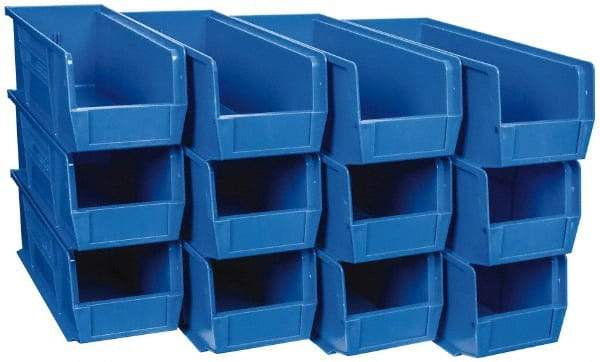 Quantum Storage - 50 Lb. Load Capacity, 14-3/4" Deep, Blue Polypropylene Hopper Stacking Bin - 5" High x 5-1/2" Wide x 14-3/4" Long - Best Tool & Supply