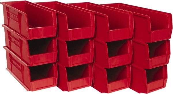 Quantum Storage - 50 Lb. Load Capacity, 14-3/4" Deep, Red Polypropylene Hopper Stacking Bin - 5" High x 5-1/2" Wide x 14-3/4" Long - Best Tool & Supply