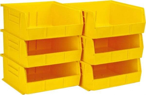 Quantum Storage - 50 Lb. Load Capacity, 10-7/8" Deep, Yellow Polypropylene Hopper Stacking Bin - 5" High x 11" Wide x 10-7/8" Long - Best Tool & Supply