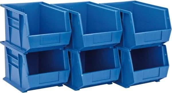 Quantum Storage - 50 Lb. Load Capacity, 10-3/4" Deep, Blue Polypropylene Hopper Stacking Bin - 7" High x 8-1/4" Wide x 10-3/4" Long - Best Tool & Supply