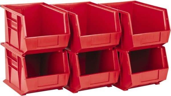 Quantum Storage - 50 Lb. Load Capacity, 10-3/4" Deep, Red Polypropylene Hopper Stacking Bin - 7" High x 8-1/4" Wide x 10-3/4" Long - Best Tool & Supply