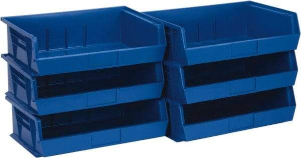 Quantum Storage - 60 Lb. Load Capacity, 10-7/8" Deep, Blue Polypropylene Hopper Stacking Bin - 5" High x 16-1/2" Wide x 10-7/8" Long - Best Tool & Supply