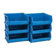 Quantum Storage - 75 Lb. Load Capacity, 14-3/4" Deep, Blue Polypropylene Hopper Stacking Bin - 7" High x 16-1/2" Wide x 14-3/4" Long - Best Tool & Supply