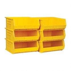 Quantum Storage - 75 Lb. Load Capacity, 14-3/4" Deep, Yellow Polypropylene Hopper Stacking Bin - 7" High x 16-1/2" Wide x 14-3/4" Long - Best Tool & Supply