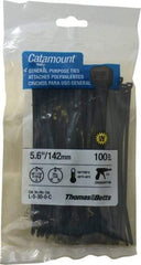 Thomas & Betts - 5.6" Long Black Nylon Standard Cable Tie - 30 Lb Tensile Strength, 1.21mm Thick, 1-1/4" Max Bundle Diam - Best Tool & Supply